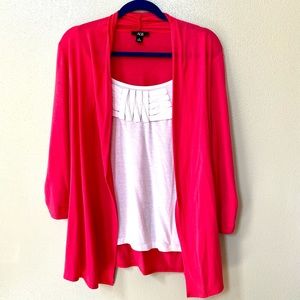 Pink Cardigan with attached white camisole